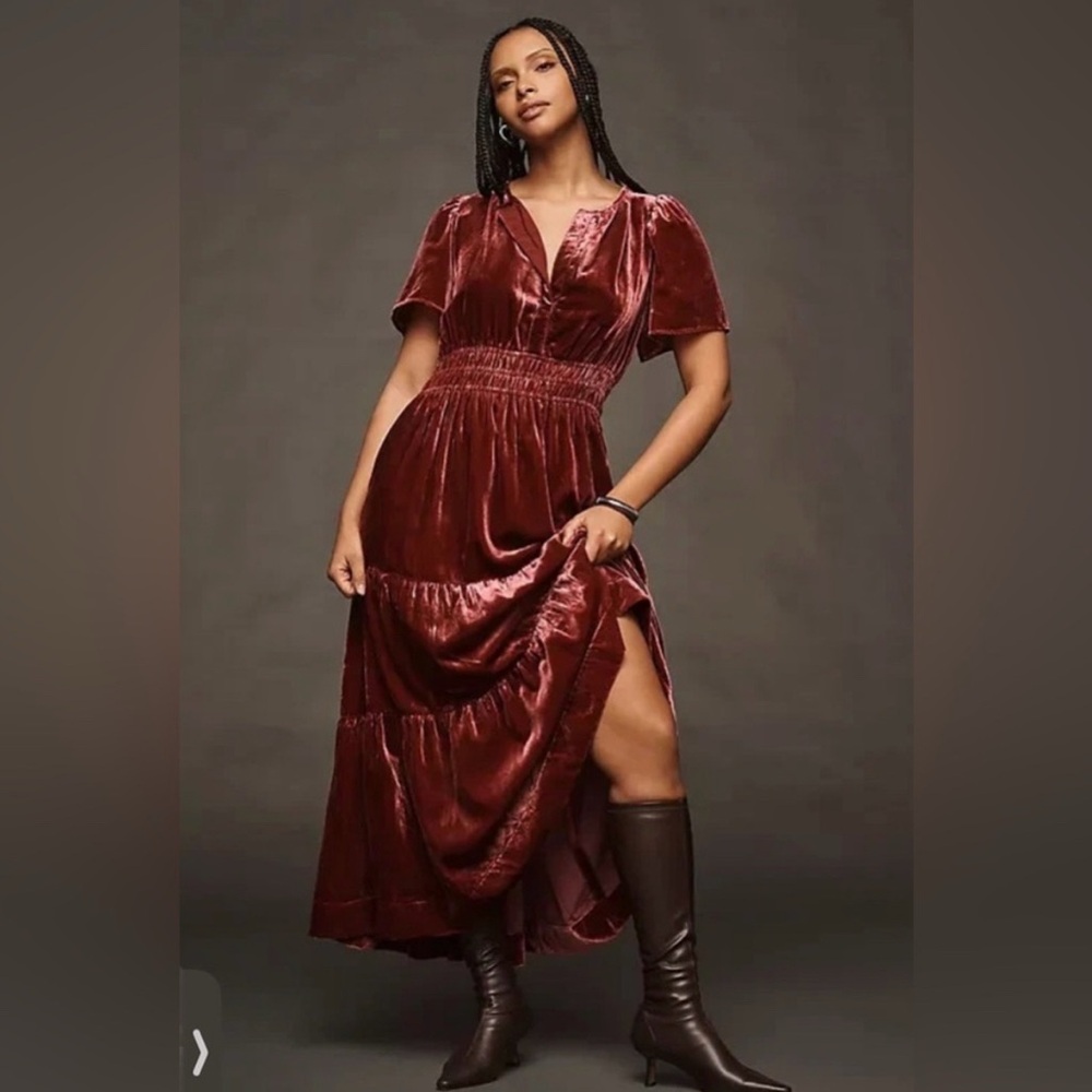 Anthropologie Red Velvet Somerset Maxi Dress